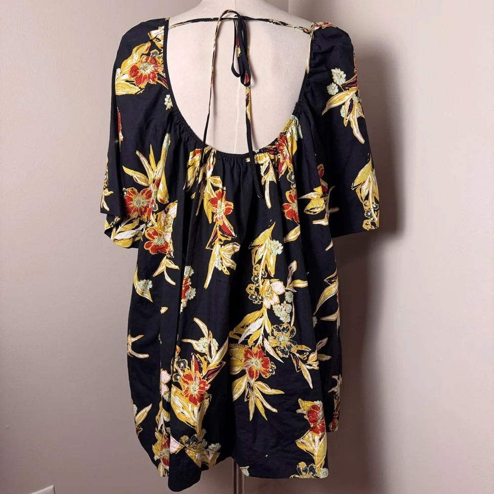 FREE PEOPLE Jodie Tropical Print Kimono Sleeve Mini Dress BLACK / LARGE - Picture 9 of 14